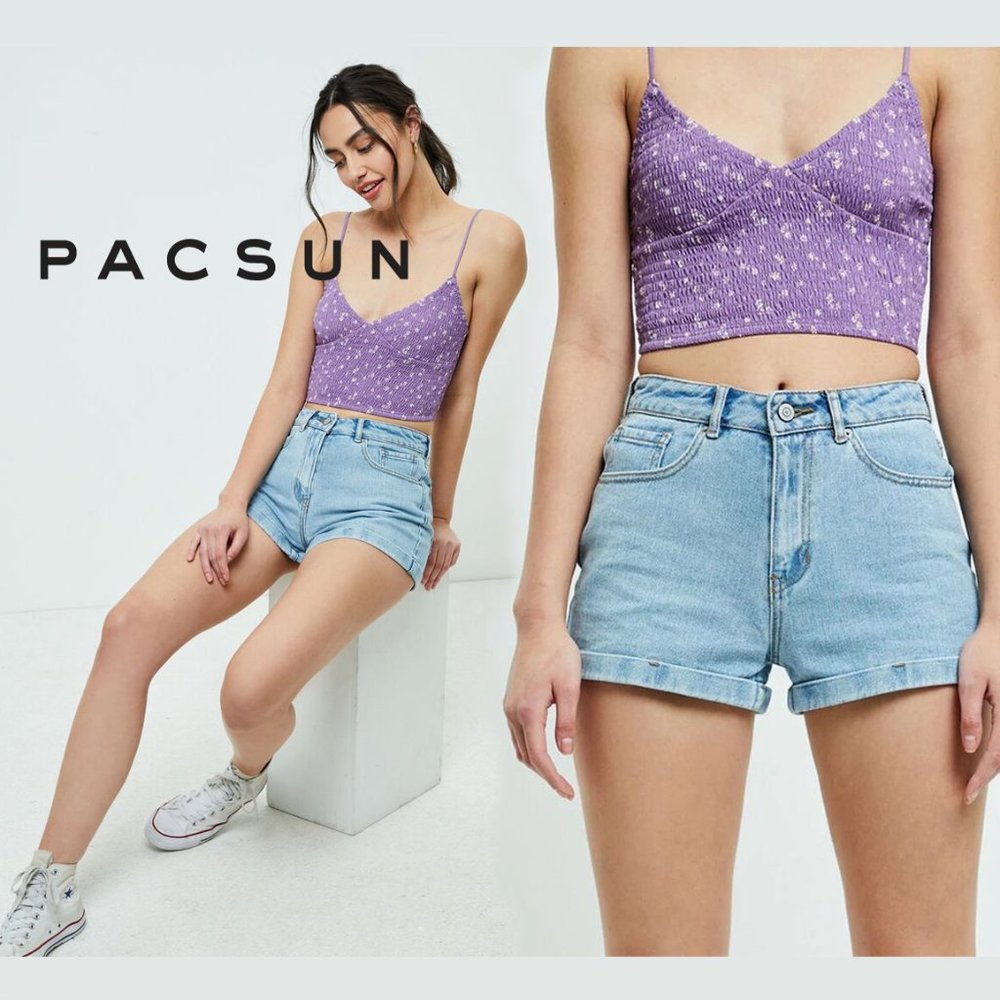 PACSUN High Rise Denim Jean Mom Shorts Size 23 Light Blue Wash
